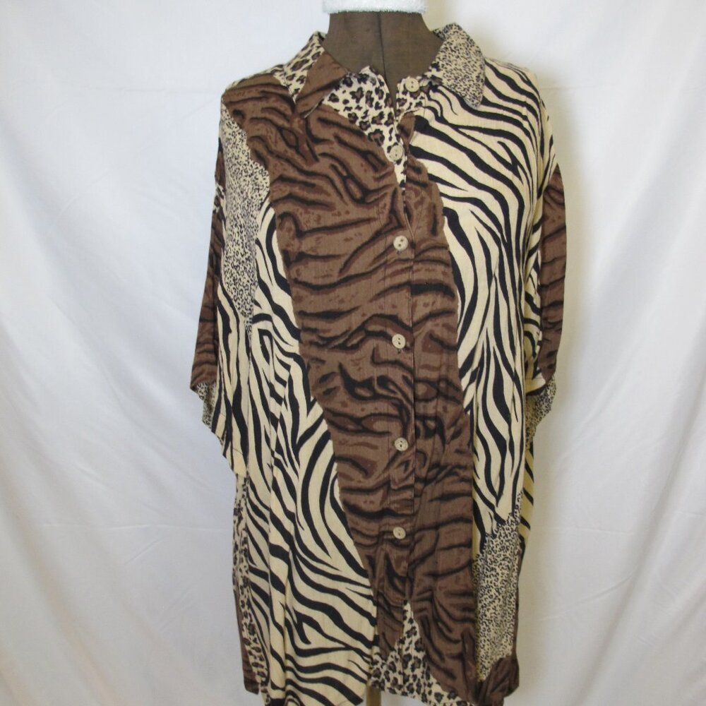 Phool tan animal print short sleeve blouse, XL